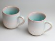 Photo3: Hagi Japanese pottery mug coffee cup mint pink-light-blue gradation set of 2