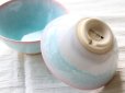 Photo3: Hagi yaki ware Japanese rice bowl mint pink-light-blue gradation set of 2