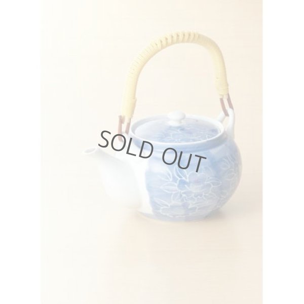 Photo1: Arita Porcelain sd Dobin Japanese tea pot sumi blue peony 550ml 