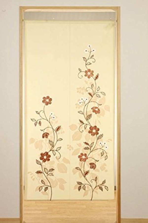 Photo1: Noren Japanese Curtain Doorway NM SD enbu flowers 85 x 150 cm