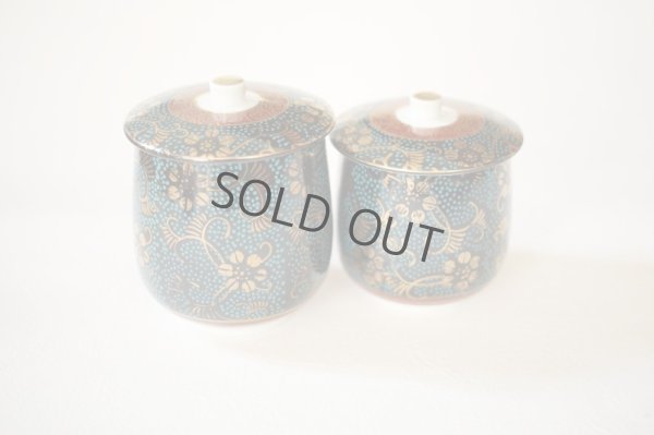 Photo1: Kutani porcelain Futatuki Yunomi kai blue gold aotibu Japanese tea cup (set of 2)