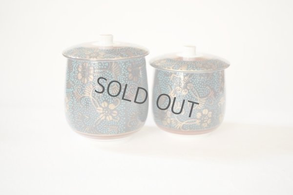 Photo7: Kutani porcelain Futatuki Yunomi kai blue gold aotibu Japanese tea cup (set of 2)