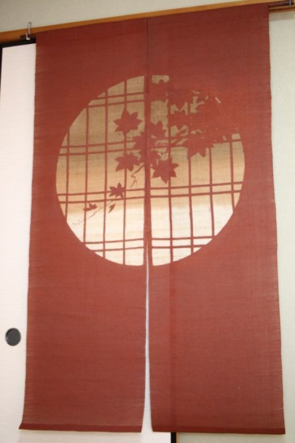 Photo5: Noren Mitsuru Japanese linen door curtain Bengarazome koshi maple 88 x 150cm