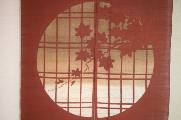 Photo4: Noren Mitsuru Japanese linen door curtain Bengarazome koshi maple 88 x 150cm
