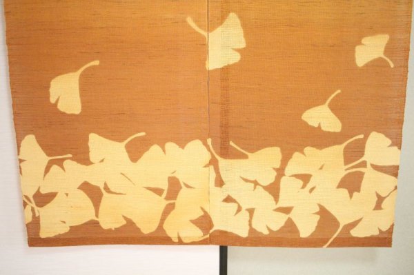 Photo4: Noren Mitsuru Japanese linen door curtain Kakishibu ginkgo 88 x 150cm