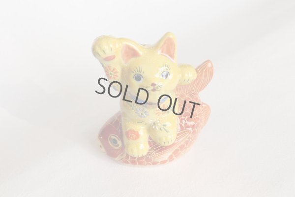 Photo13: Japanese Lucky Cat Kutani yaki ware Porcelain Maneki Neko Kinsai Yellow mori