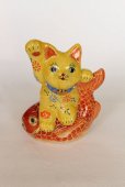 Photo12: Japanese Lucky Cat Kutani yaki ware Porcelain Maneki Neko Kinsai Yellow mori