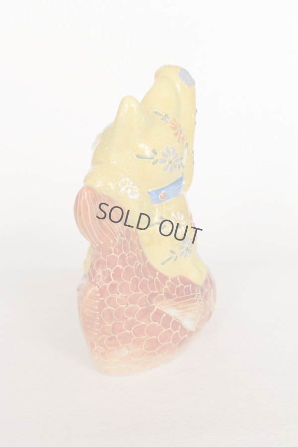 Photo8: Japanese Lucky Cat Kutani yaki ware Porcelain Maneki Neko Kinsai Yellow mori