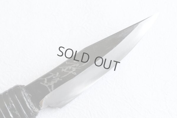 Photo11: Shokei Funaki Kurouchi white 2 steel Lacquer wisteria string cord handle Tanto Fixed Blade Knife 95mm