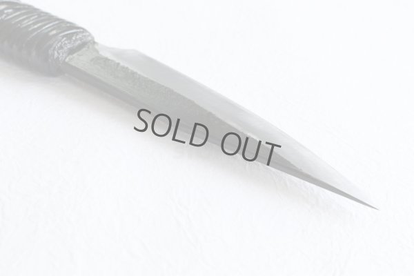 Photo3: Shokei Funaki Kurouchi white 2 steel Lacquer wisteria string cord handle Tanto Fixed Blade Knife 95mm