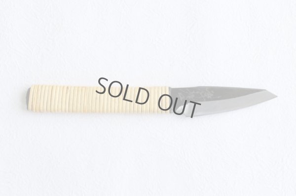 Photo10: Shokei Funaki Kurouchi white 2 steel Lacquer wisteria string cord handle Tanto Fixed Blade Knife 65mm