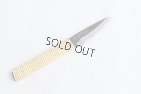 Photo9: Shokei Funaki Kurouchi white 2 steel Lacquer wisteria string cord handle Tanto Fixed Blade Knife 65mm