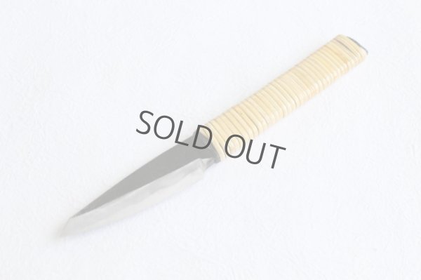 Photo8: Shokei Funaki Kurouchi white 2 steel Lacquer wisteria string cord handle Tanto Fixed Blade Knife 65mm