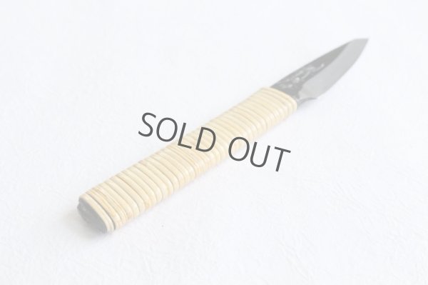 Photo5: Shokei Funaki Kurouchi white 2 steel Lacquer wisteria string cord handle Tanto Fixed Blade Knife 65mm