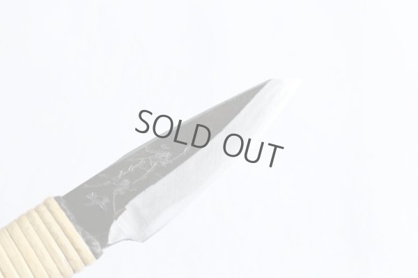 Photo3: Shokei Funaki Kurouchi white 2 steel Lacquer wisteria string cord handle Tanto Fixed Blade Knife 65mm