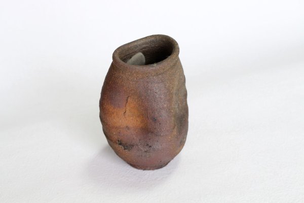 Photo9: Shigaraki pottery MG Japanese wall-hanging vase yohen wide mouth H12cm