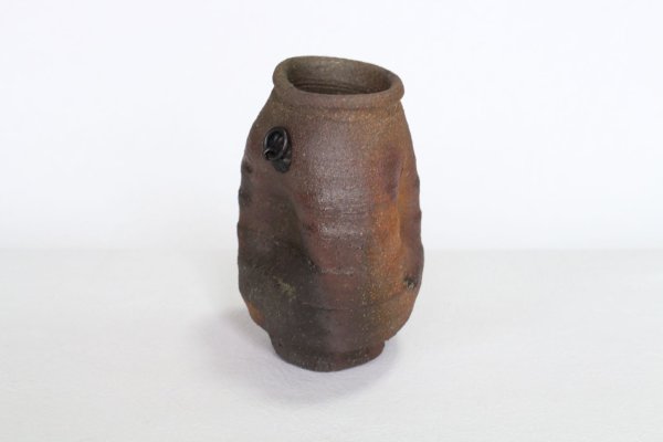 Photo1: Shigaraki pottery MG Japanese wall-hanging vase yohen wide mouth H12cm