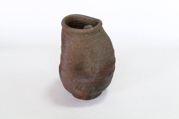 Photo2: Shigaraki pottery MG Japanese wall-hanging vase yohen wide mouth H12cm