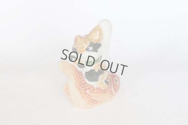 Photo8: Japanese Lucky Cat Kutani Porcelain Maneki Neko porgy Tai nori kenaga H15.5cm