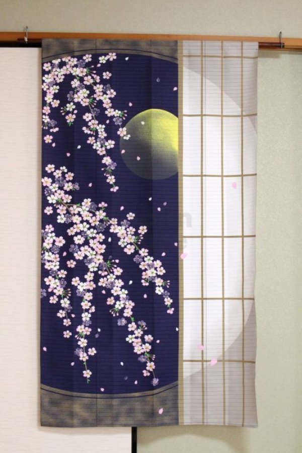 Photo1: Noren Japanese Curtain Doorway NM SD Japanese room sakura cherry 85 x 150 cm