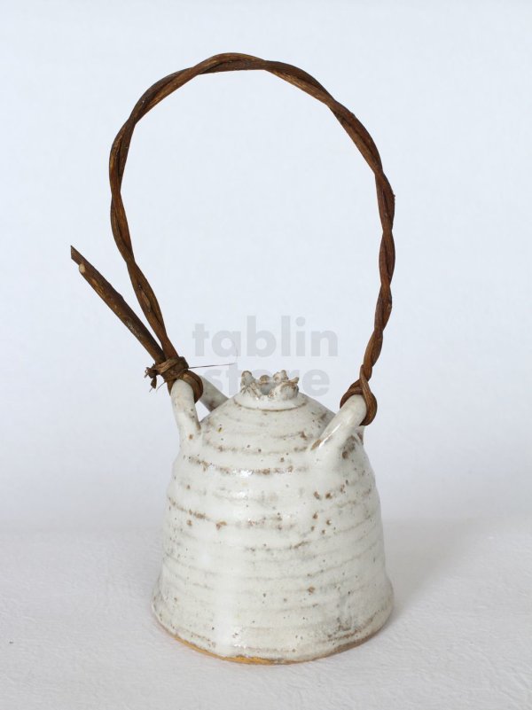 Photo6: Shigaraki pottery Japanese small vase white glaze wood handle maru H 75mm
