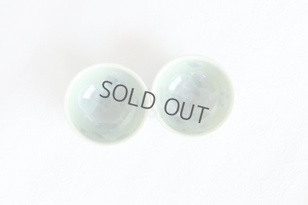 Photo8: Kiyomizu porcelain Japanese sake guinomi crystal-glaze green set of 2