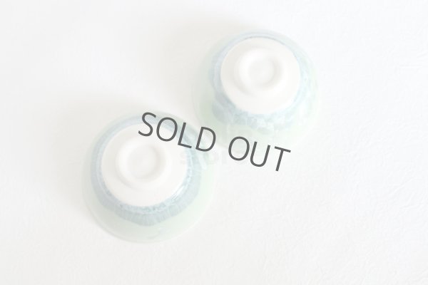 Photo7: Kiyomizu porcelain Japanese sake guinomi crystal-glaze green set of 2