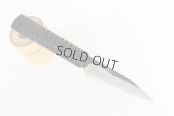 Photo13: Shokei Funaki Kurouchi white 2 steel Lacquer wisteria string cord handle Tanto Fixed Blade Knife 95mm