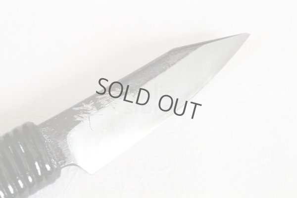 Photo4: Shokei Funaki Kurouchi white 2 steel Lacquer wisteria string cord handle Tanto Fixed Blade Knife 95mm