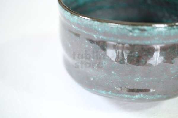 Photo1: Mino ware pottery Japanese tea ceremony bowl Matcha chawan honte ao blue miyabi