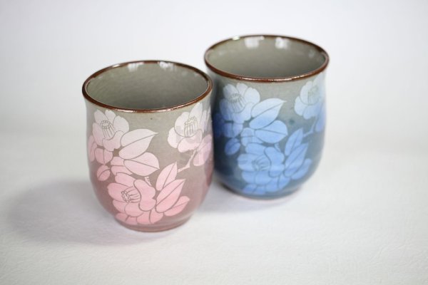 Photo1: Kutani Porcelain Japanese tea cups yon ginsai sanchabana (set of 2)