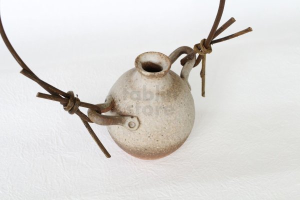 Photo6: Shigaraki pottery Japanese small vase mimituki wood handle H 7cm