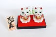 Photo1: Japanese Lucky Cat Kutani yaki ware Porcelain Maneki Neko nigo siro sakari pair (1)