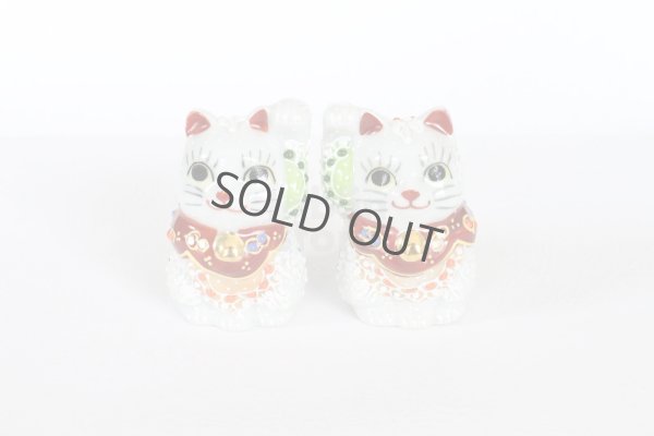 Photo11: Japanese Lucky Cat Kutani yaki ware Porcelain Maneki Neko nigo siro sakari pair