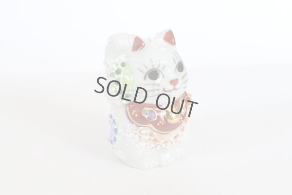 Photo6: Japanese Lucky Cat Kutani yaki ware Porcelain Maneki Neko nigo siro sakari pair