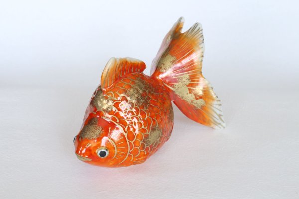 Photo1: Japanese Goldfish Statue Figurine Kutani Porcelain red sai W16cm