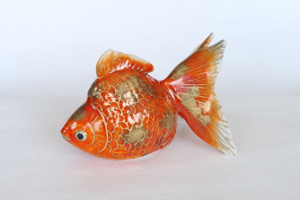 Photo3: Japanese Goldfish Statue Figurine Kutani Porcelain red sai W16cm