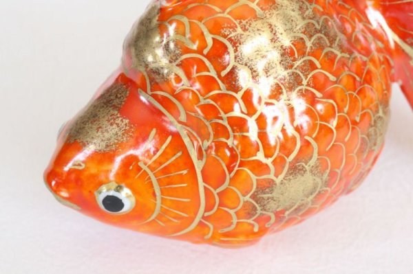 Photo2: Japanese Goldfish Statue Figurine Kutani Porcelain red sai W16cm