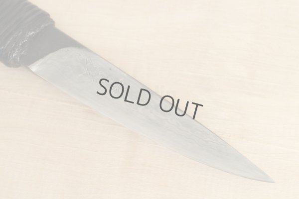 Photo12: Shokei Funaki hangetsu white 2 steel Lacquer wisteria string cord handle Tanto Fixed Blade Knife 85mm