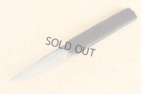 Photo9: Shokei Funaki hangetsu white 2 steel Lacquer wisteria string cord handle Tanto Fixed Blade Knife 85mm