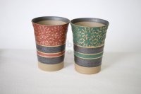 Kutani porcelain Japanese Bar Mugs M3 Kin-karakusa gold green red set of 2