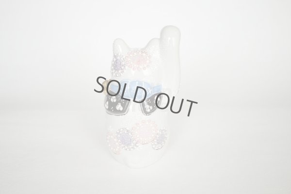 Photo7: Maneki Neko Japanese Lucky Cat Kutani Porcelain flower pink-purple H14cm