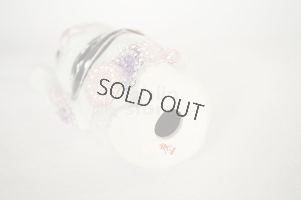 Photo5: Maneki Neko Japanese Lucky Cat Kutani Porcelain flower pink-purple H14cm