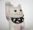 Photo4: Maneki Neko Japanese Lucky Cat Kutani Porcelain flower pink-purple H14cm