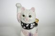 Photo3: Maneki Neko Japanese Lucky Cat Kutani Porcelain flower pink-purple H14cm