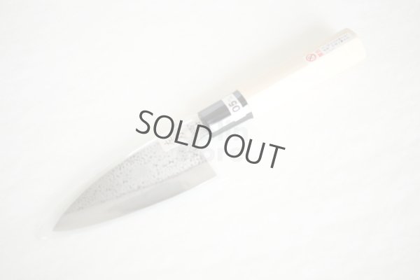 Photo9: Left Hand Okeya Yasuki white-2 steel Japanese Small Deba hammered Knife 105mm