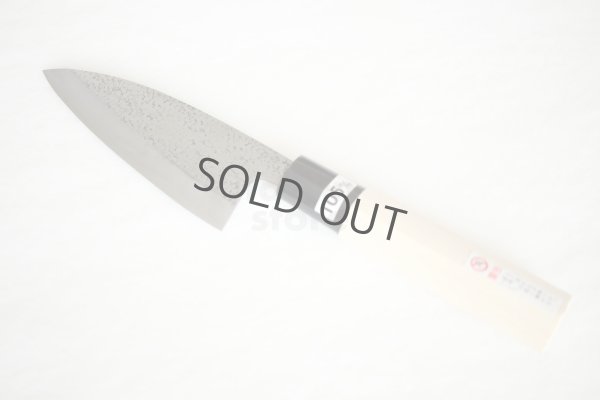 Photo8: Left Hand Okeya Yasuki white-2 steel Japanese Small Deba hammered Knife 105mm