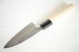 Photo7: Left Hand Okeya Yasuki white-2 steel Japanese Small Deba hammered Knife 105mm