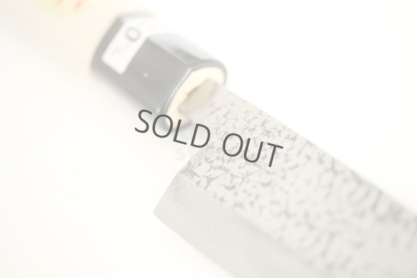 Photo9: Okeya Yasuki white-2 steel Japanese Wa Petty hammered Knife single edged