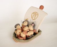 Shigaraki pottery Japanese doll Seven Deities of Good Fortune H125mm